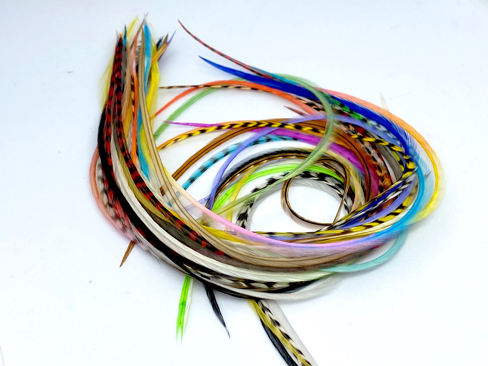 Natural Bright Hair Feather Extensions Long 30pcs Tie Dyed Etsy