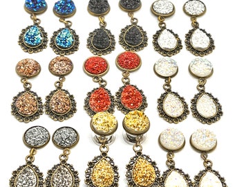 ドゥルージーダングルプラグ ファンシーブロンズ ロマンチック 6g 4g 2g 1g 0g ローズゴールド ガンメタル ブラックオパール ブルー レッド グリッター 8 mm 6 mm 5 mm 4 mm 7 mm 耳栓イヤリング