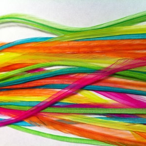 10 Loose Feather Extensions Long Bright Neon Solid Feathers Long Real Hair Feathers For Feather Hair Extensions image 1