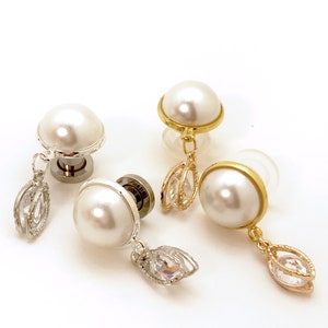 Élégantes boucles d&#39;oreilles de mariée en cristal pendantes 6 g (4 mm) à 000 g (11 mm) 2 g, argent ou or, perle Hider, strass