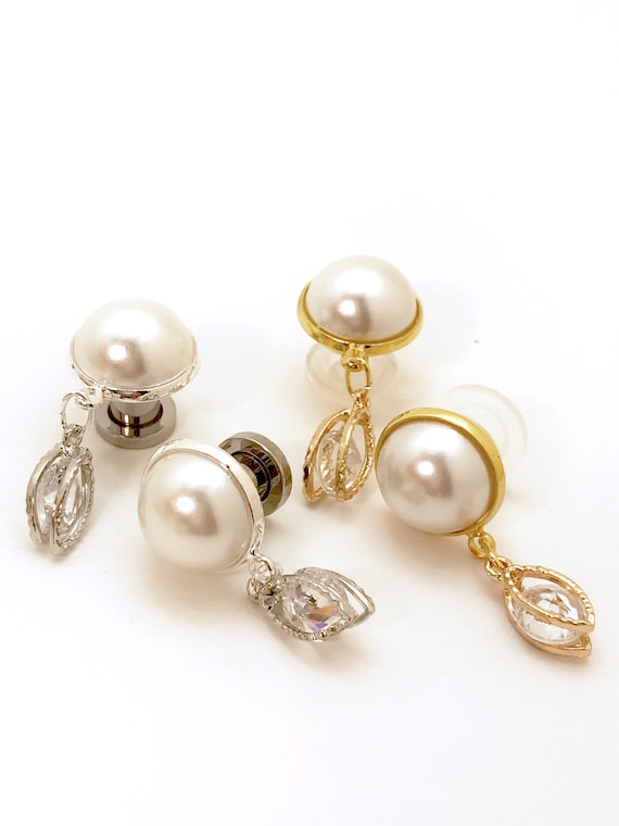 Elegant Bridal Crystal Dangle Plugs Earrings 6g (4mm) to 000g (11mm) 2g 0g Silver or Gold Pearl Hider Rhinestone Ear Plugs