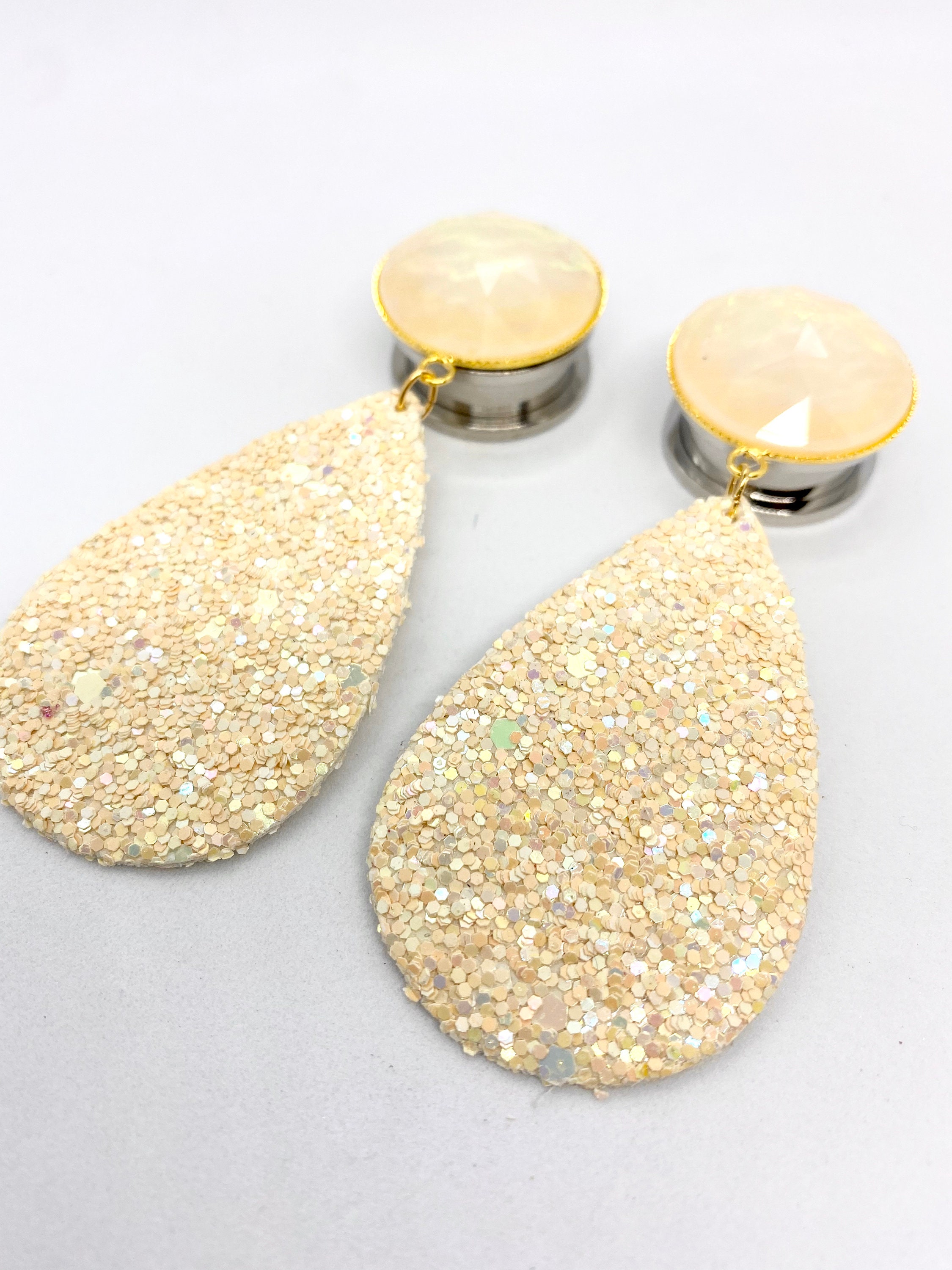 Covet Jewelry Teardrop Opalite Stone Double Flared Ear Gauge Plug Covet Jewelry Teardrop Opalite Stone Double Flared Ear Gauge Plug