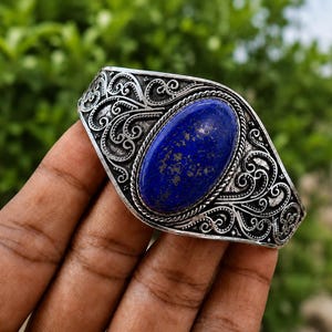 Luxurious Lapis Lazuli Jewelry, Christmas Gift, Handmade Bangle , 925 Sterling Silver Lapis Lazuli Bangle