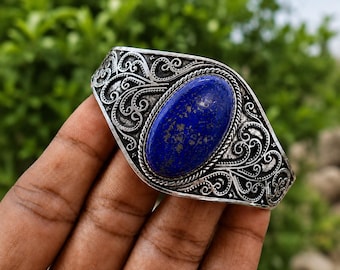 Luxuriöser Lapis Lazuli Schmuck, Weihnachtsgeschenk, handgemachter Armreif, 925 Sterling Silber Lapis Lazuli Armreif
