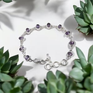 Unique Amethyst Bracelet, 925 Silver Bracelet, Handmade Jewelry, Anniversary Gift For Wife