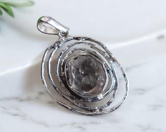Elegante colgante de piedra cruda Herkimer, colgante de plata de ley 925, joyería hecha a mano, regalo para el amor.
