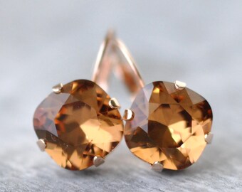 Brown Coin Stone Earrings Smoky Quartz Earrings Short Dangle Earrings Taupe Bridesmaids Wedding Jewelry Autumn Fashion Sterling Silver
