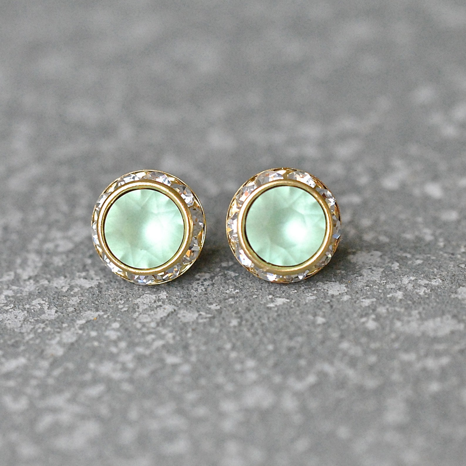 Mint Green Stud Earrings Swarovski Crystal Frosted Mint Green Etsy