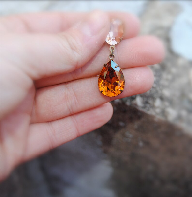 Topaz Mandarin Orange Light Peach Earrings Vintage Swarovski Etsy