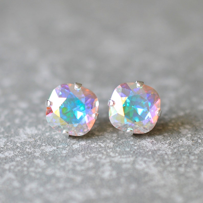Aurora Borealis Stud Earrings Swarovski Crystal Earrings Light Etsy