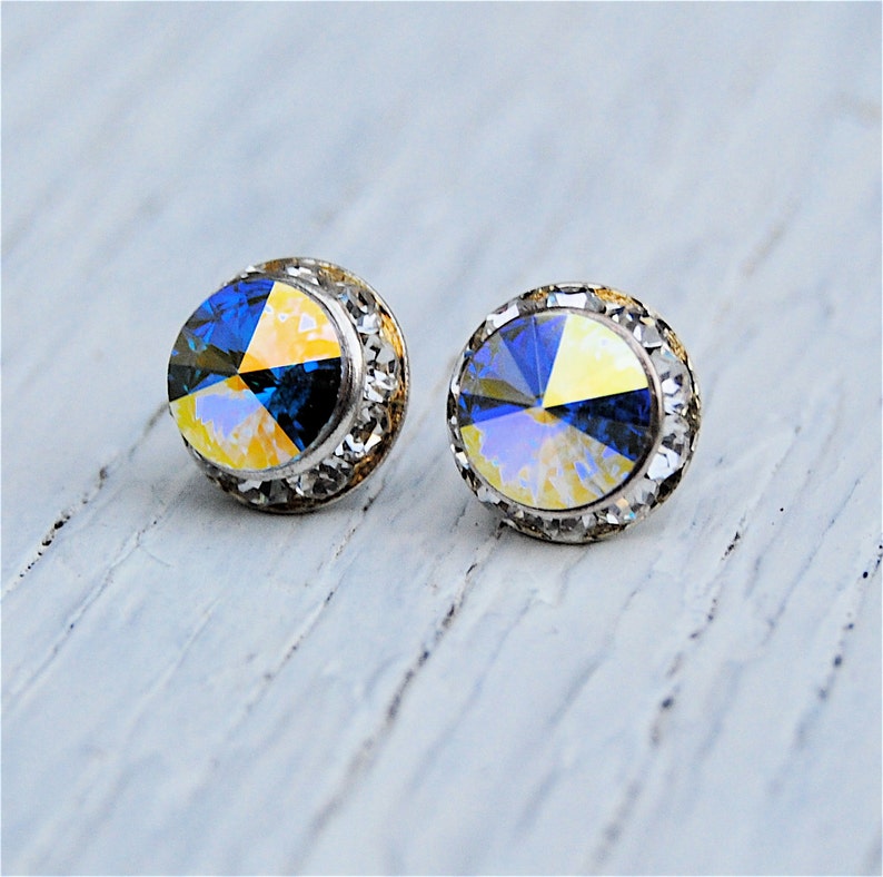 Aurora Borealis Swarovski Stud Earrings Small Sugar Sparklers Etsy