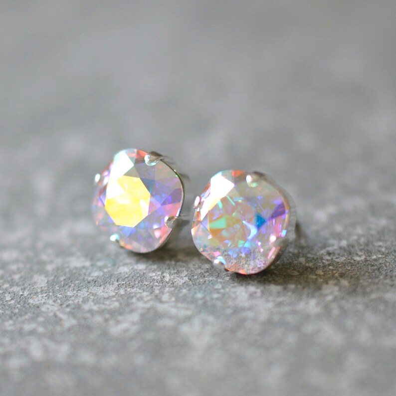 Aurora Borealis Stud Earrings Swarovski Crystal Earrings Light Etsy