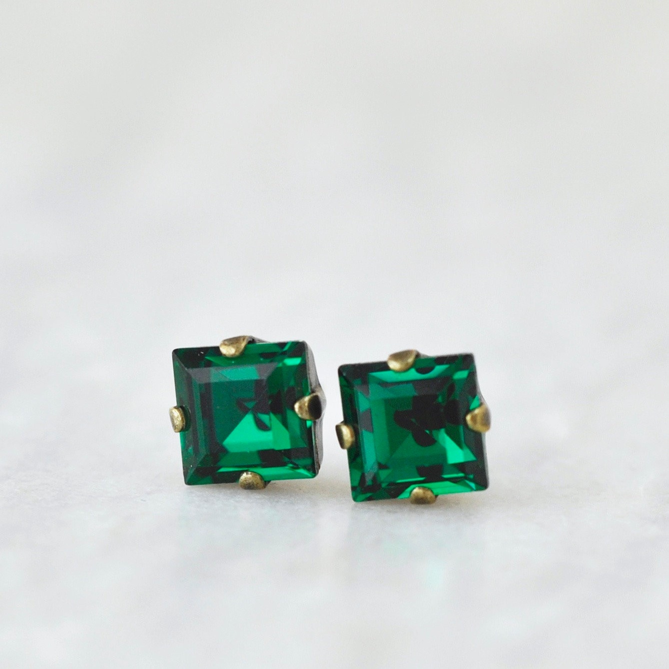 Emerald Green Earrings Swarovski Emerald Studs RARE Super