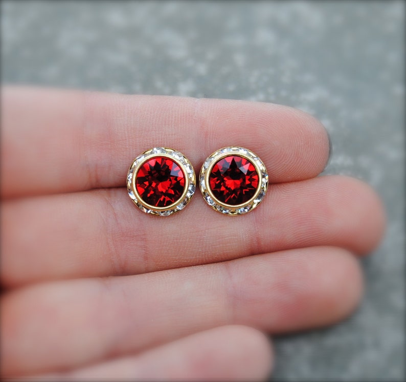 Red Diamond Earrings Swarovski Crystal Ruby Red Stud Earrings Etsy