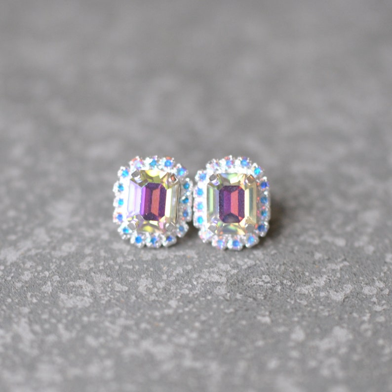 Lemon Ice Aurora Borealis Stud Earrings Emerald Cut Swarovski Etsy