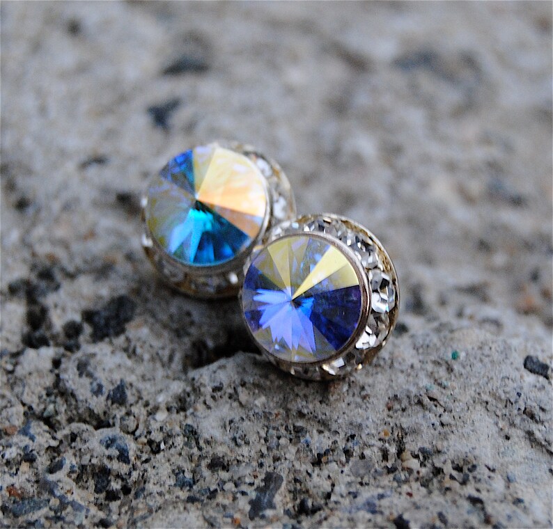Aurora Borealis Swarovski Stud Earrings Small Sugar Sparklers Etsy