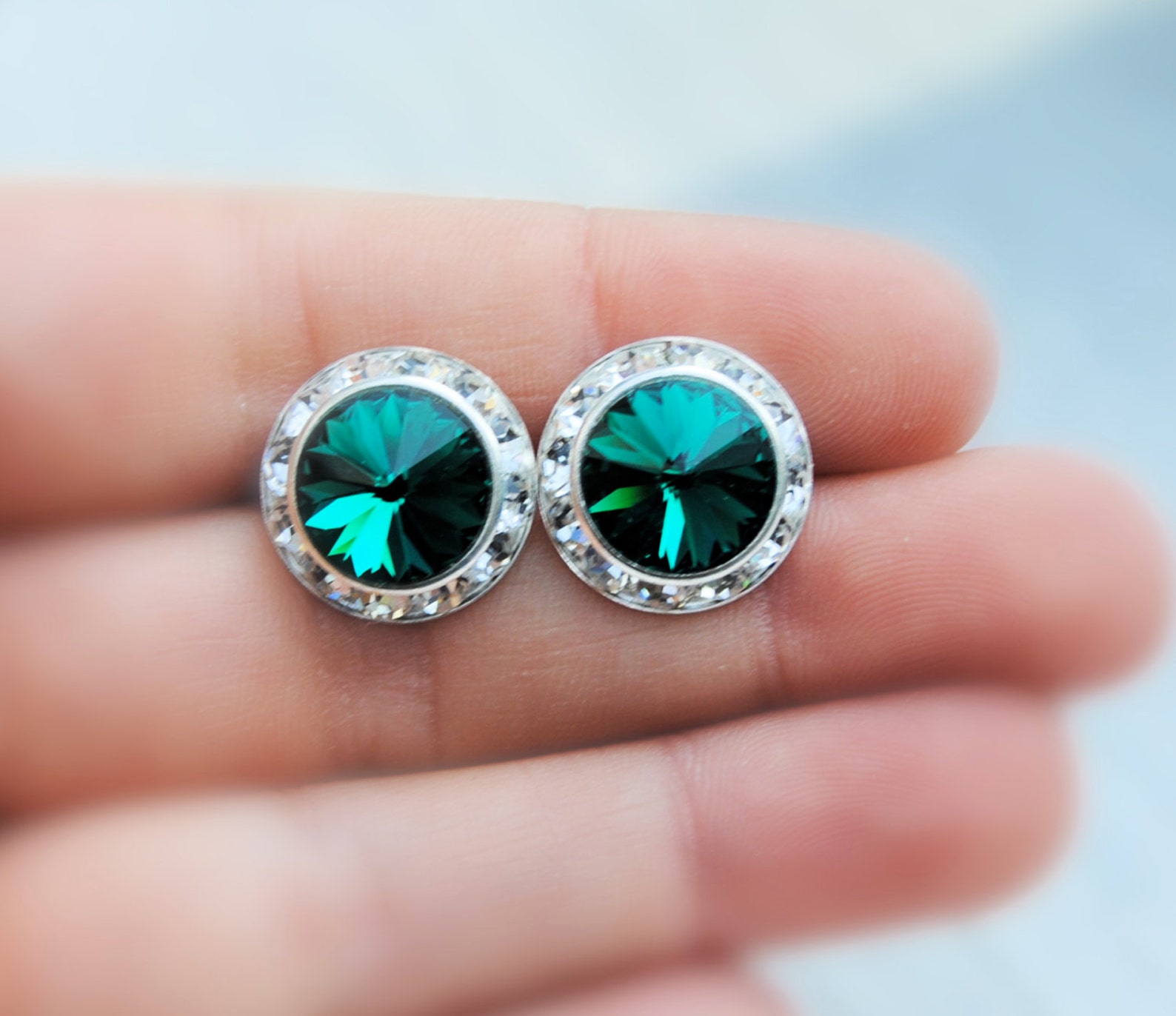 Emerald Green Earrings Emerald Green Rhinestone Earrings Etsy