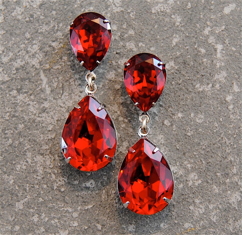 Ruby Red Rhinestone Earrings Swarovski Crystal Ruby Earrings | Etsy