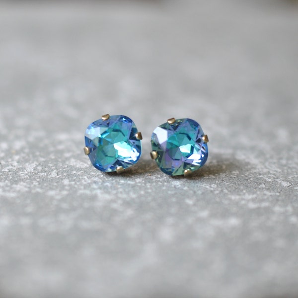 Blue Lavender Rainbow Earrings Swarovski Crystal Pastel Rainbow Stud Earrings Opal Studs Mashugana
