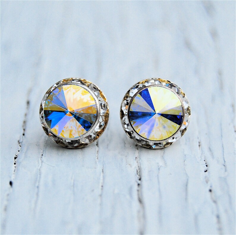 Aurora Borealis Swarovski Stud Earrings Small Sugar Sparklers Etsy