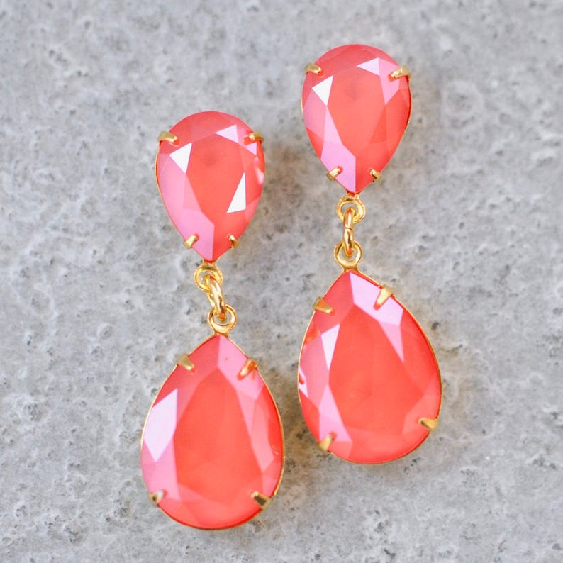 Orange Coral Earrings Orange Bridesmaids Stud Dangles Etsy