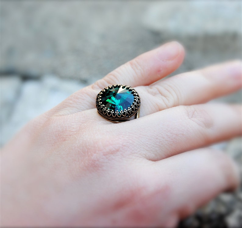 Emerald Green Ring Swarovski Crystal Ring Victorian Crown Etsy