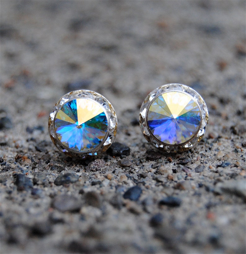 Aurora Borealis Swarovski Stud Earrings Small Sugar Sparklers Etsy