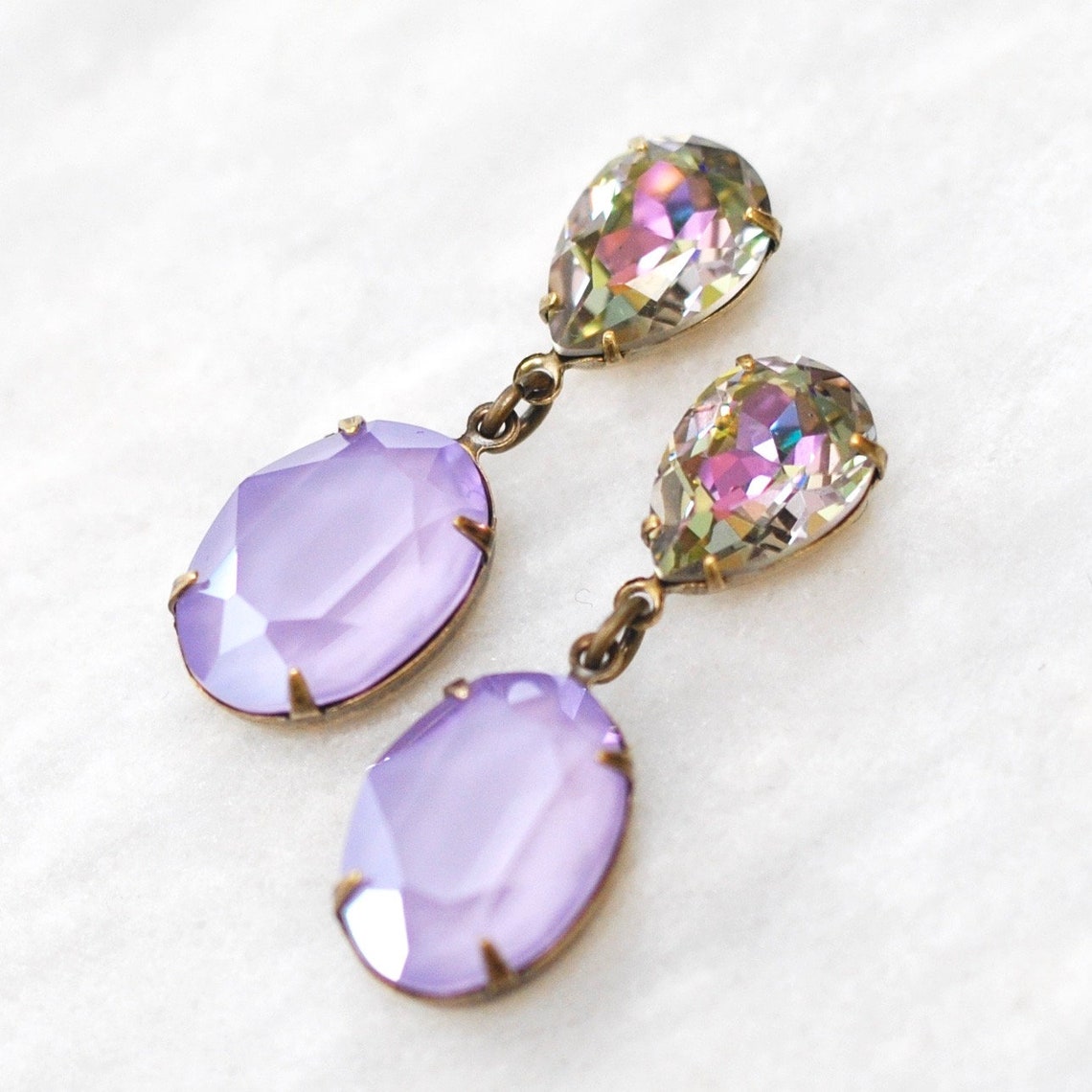 Pastel Rainbow Earrings lilac Purple Rainbow Rhinestone Etsy