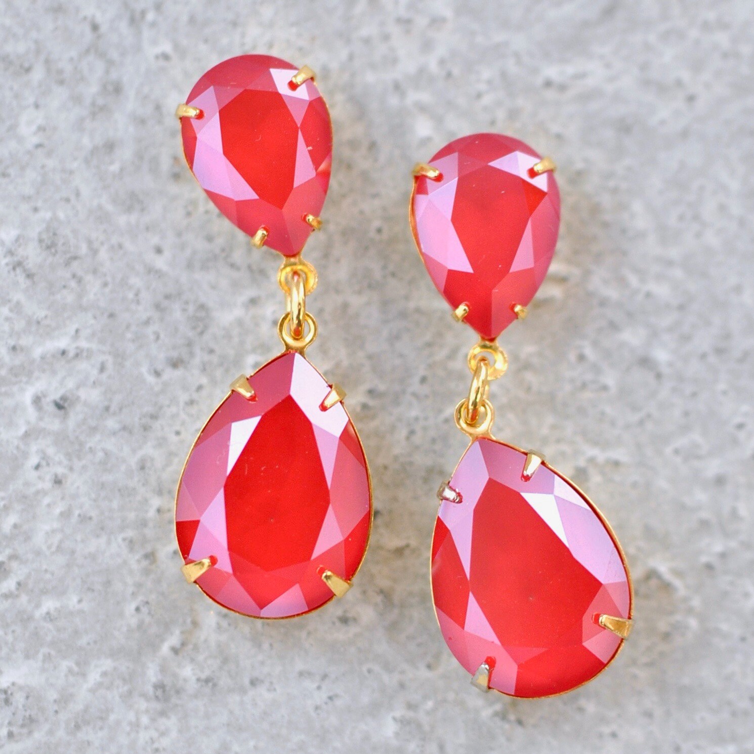 Bright Red Bridesmaid Earrings Cherry Dangles Swarovski | Etsy