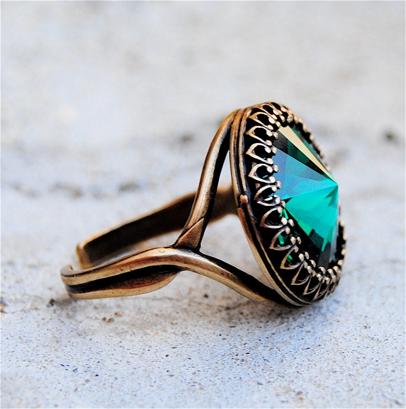 Emerald Green Ring Swarovski Crystal Ring Victorian Crown Etsy