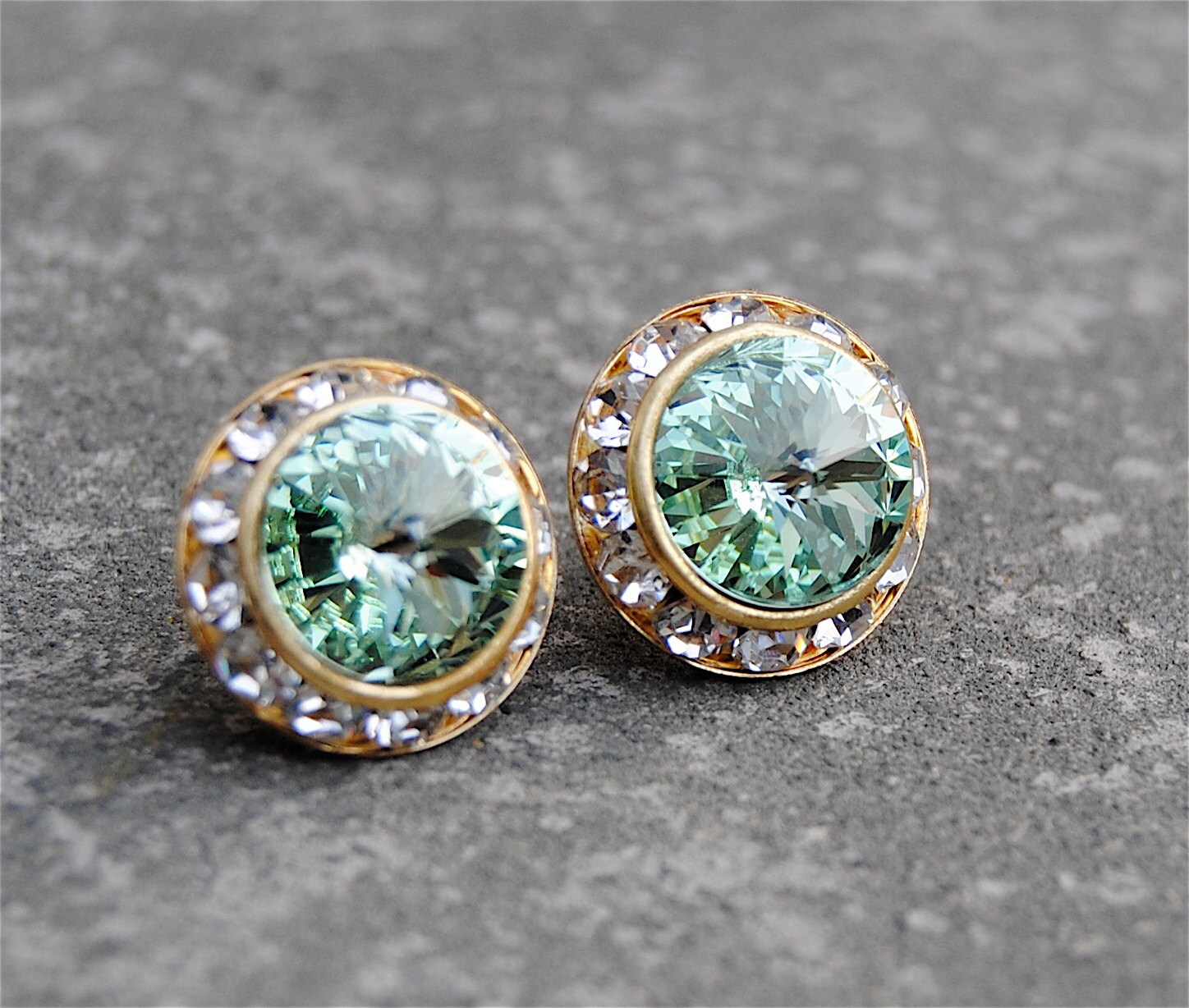 Crisp Celery Green Pastel Gold Earrings Rhinestone Earrings Etsy