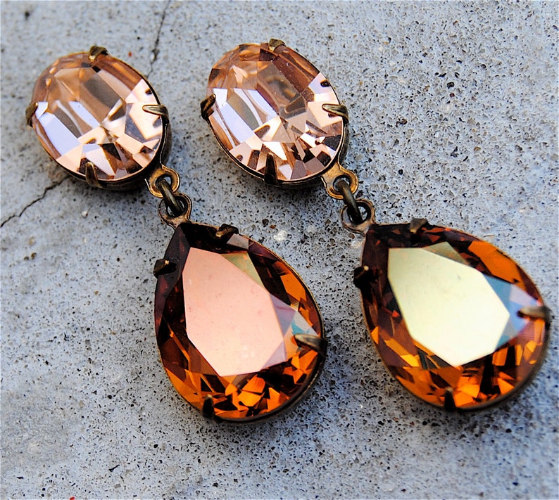 Topaz Mandarin Orange Light Peach Earrings Vintage Swarovski Etsy