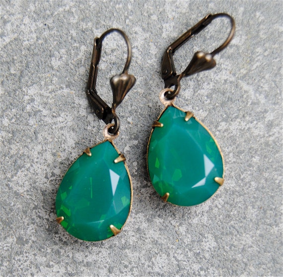 Jade Green Opal Earrings Swarovski Crystal Jade Earrings Green | Etsy
