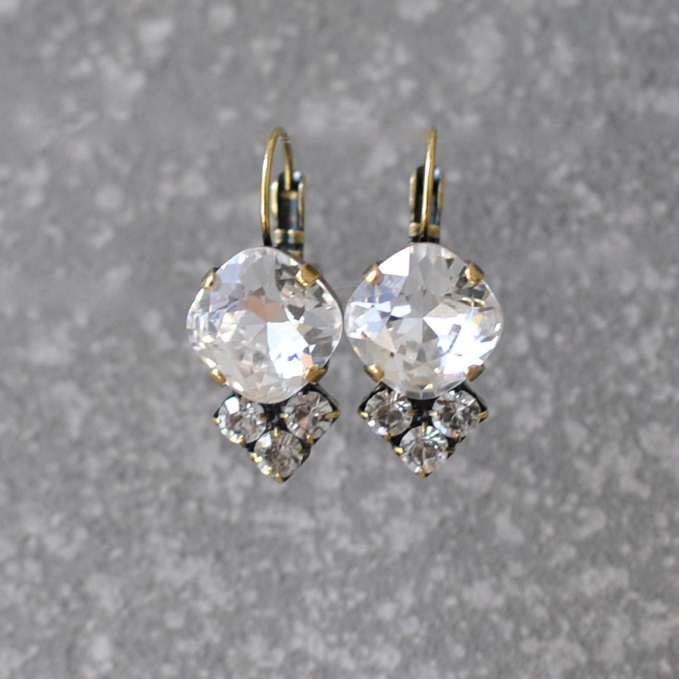 White Diamond Bridal Leverback Earrings Bride Wedding Jewelry | Etsy