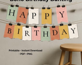 Editable Boho Birthday Banner Canva Template | Printable “Happy Birthday” Bunting | Party Decor | Instant Download | DIY Party Decoration