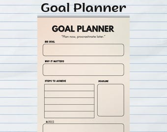 Printable Goal Planner PDF | Minimalist Goal Setting Worksheet | Productivity Planner | Daily & Weekly Goal Tracker | Instant Download