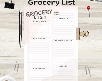 Shopping List Printable Templates | Cute Grocery List Canva Template | US Letter & A4 Size | Instant Download