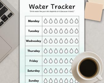 Printable Water Tracker PDF | Weekly Hydration Tracker | Wellness & Habit Tracker Sheet | Fitness Planner Insert | Instant Download