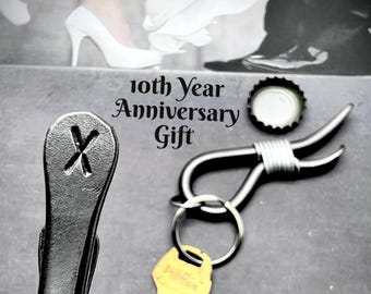 10 Years  Wedding Gift - X (10yrs) Keychain Bottle Opener Anniversary For Couple - Him or Her 10th - Ten Years Wedding Anniversary Themes