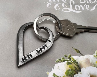 11th Year Wedding Anniversary 11 Tally Marks Steel Keychain Gift Idea for Wife or Husband-Hand Forged Heart for Him or Her- Eleventh