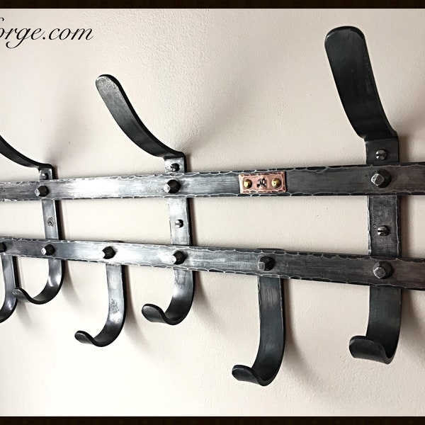 IRON COAT RACK (Hand Forged By a Blacksmith ) - Rustic Hooks - Dark Wax Protection - by Naz Forge