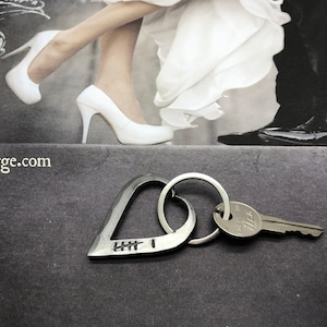 6th Year Wedding Anniversary 6 Tally Marks Iron Keychain Gift Idea for Wife or Husband-Hand Forged Heart for Him or Her-Wedding Themes Sixth image 1