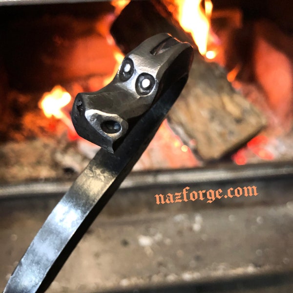 FIRE POKER Forged Dragon - Custom Fireplace  Accessory Tool  Hand Made by Blacksmith Naz, Forged in Fire -  6th Anniversary Iron Gift Idea