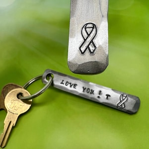 CANCER AWARNESS RIBBON Keychain - Personalization Option Available - Cancer Support - Hand Forged & Signed by Blacksmith Naz - Personalized image 1
