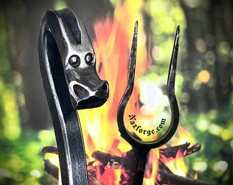 DRAGON GRILLING TOOL - Hand Forged by Blacksmith - Fire Pit Outdoor Grilling Cooking Accessory - Iron Gift for Men - Original Design by Naz