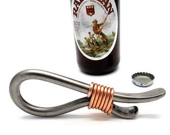 BOTTLE OPENER Hand Forged Iron Anniversary Gift for Him, Men -Beer Enthousiast Man -Custom Personalized Option Available -6th Wedding -Naz