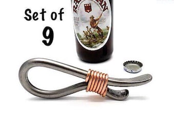 SET OF 9 Bottle Openers Groomsmen Gifts, Employee Appreciation, Corporate Gifts, Teammates, Men Party Gifts, Can be Personalized -Naz Forge