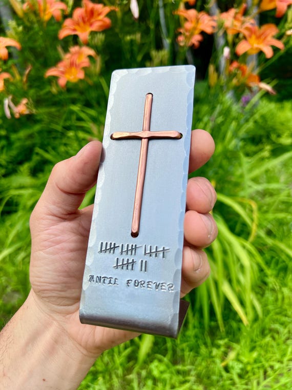 Until Forever 22nd Year Wedding Anniversary Gift Idea, Christian Cross with 22 Tally Marks, Table, Desktop -Him Her or Couple