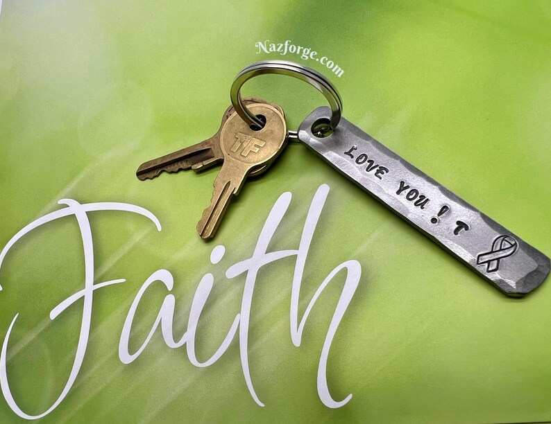 CANCER AWARNESS RIBBON Keychain - Personalization Option Available - Cancer Support - Hand Forged & Signed by Blacksmith Naz - Personalized image 10