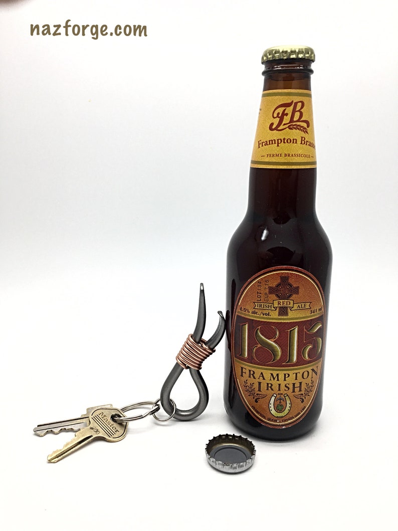 MINI KEYCHAIN Bottle Opener Personalization Option Available Hand Forged and Signed by Blacksmith Naz Gift Idea for Men Husband Brother image 9